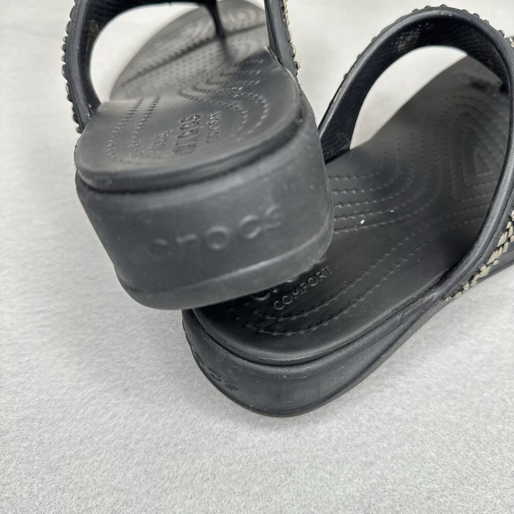 Crocs Wedge Sandals Black Monterey Diamante Womens Sz 7 Studded Platform Thong - Picture 8 of 10